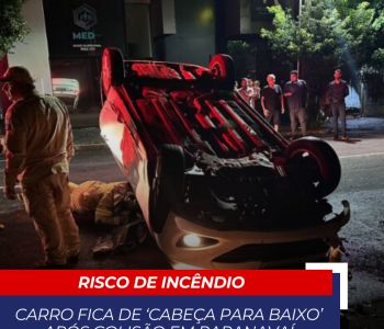 Carro fica de ‘cabeça para baixo’ após colisão em Paranavaí